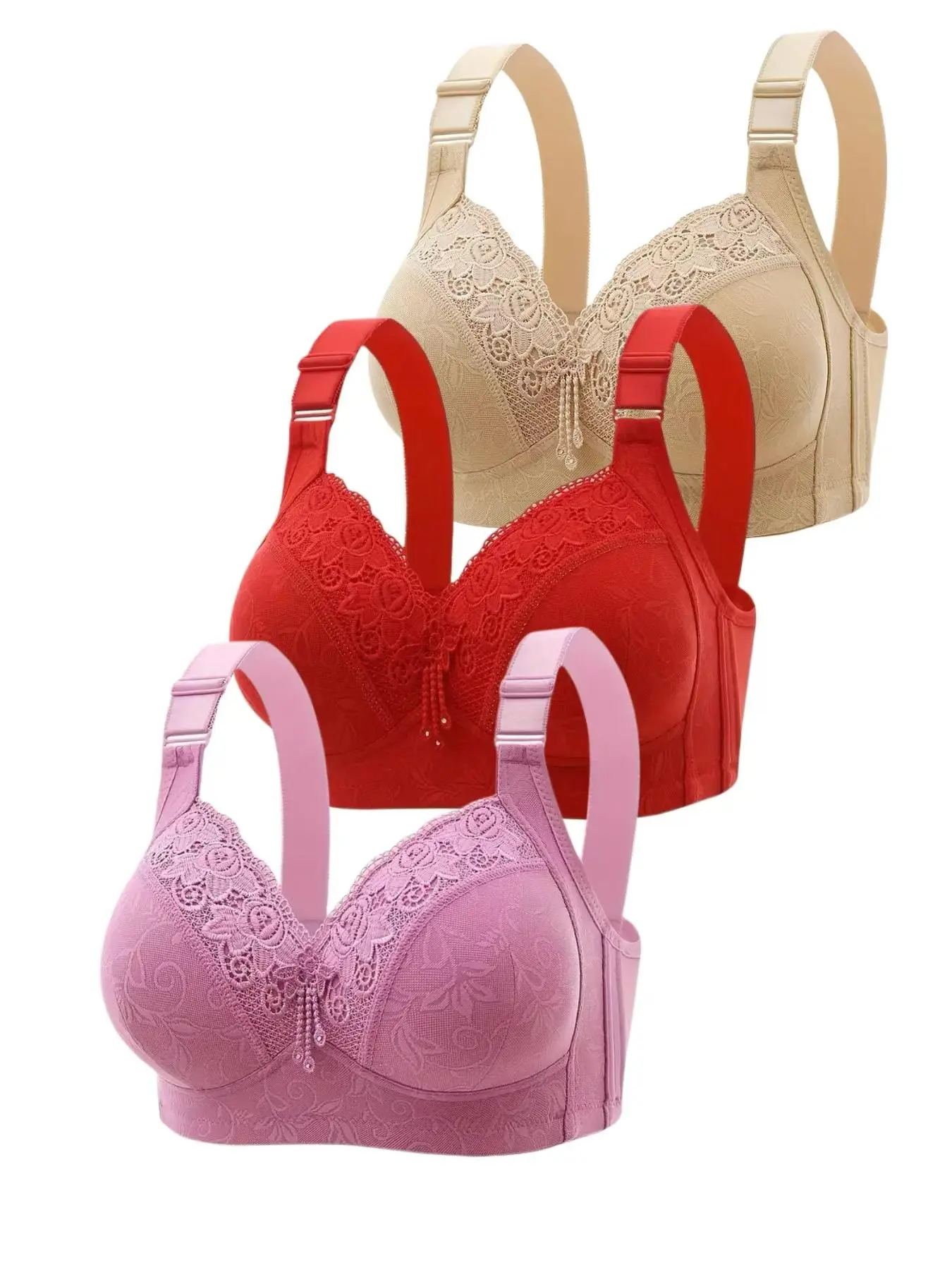 Women's Contrast Lace Push Up Bra, Fitted Bra, Adjustable Strap Bra, Soft Comfortable Breathable Casual Feminine Everyday Lingerie Underwear for All Seasons, Aesthetic