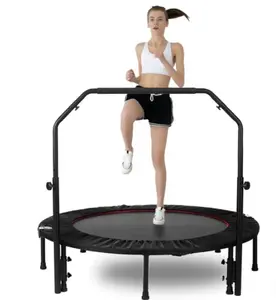 48 Inch Foldable Mini Trampoline Maximum Load 300 Lbs, Fitness Backboard with Adjustable Foam Handles, Exercise Trampoline Indoor/Garden Workout, Gift