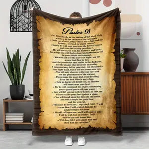 1pc Psalm Bible Theme Blanket Suitable for Christian Gift, Soft Warm Flannel Bedspread with Psalm Quotes, - Cozy Throw for Bed, Sofa, Camping & Travel - Spiritual Encouragement for Night Prayer, Bible Verse Decor