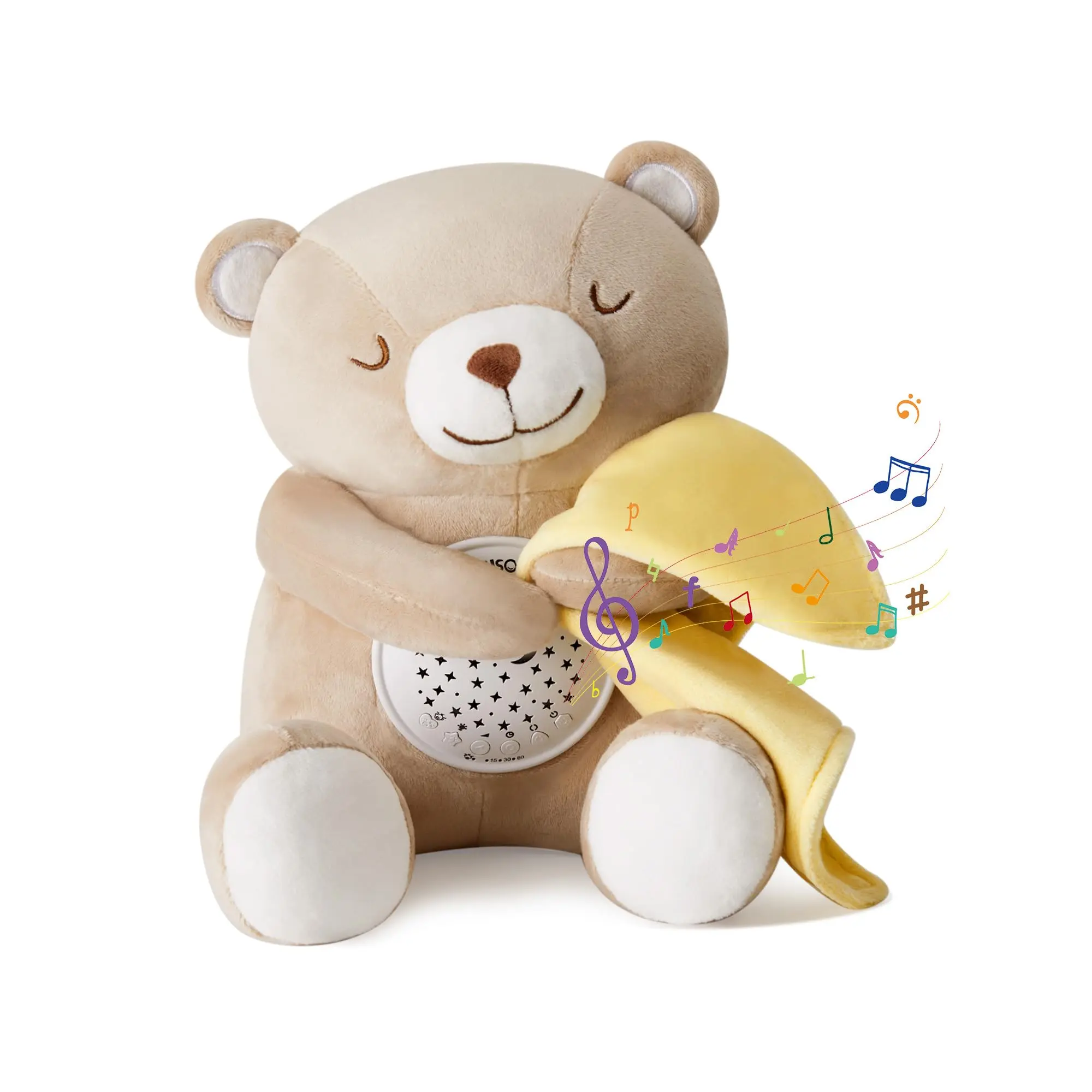 Apunol Cute Soft Plush Teddy Bear Stuffed Toy - Nursery Newborn Sleep Aid, Safe Materials Rechargeable White Noise Sound Machine, Star Projector Night Light, 18 Soothing Sounds, Auto-Off Timer, Cry Sensor, USB Cable, Portable Gift, Unisex Toy