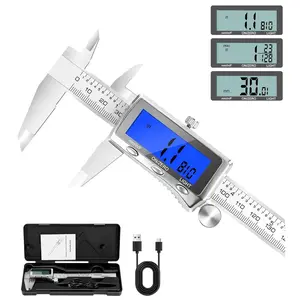 Digital Calipers Measuring Tool 6 Inch | Rechargeable Digital Vernier Caliper with Backlit LCD Screen, Auto-Off | Inch/MM/Fraction Easy Conversion, Stainless Steel Electronic Caliper for DIY
