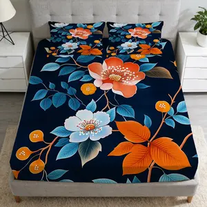 2/3 Pcs Night Floral Pattern Fitted Sheet Set(1*Fitted Sheet+1/2*Pillowcase,No Filling),High-Definition Digital Printing,Soft And Comfortable Fabric,Suitable For All Year Round,Perfect Gift For Family And Friends On Festivals!