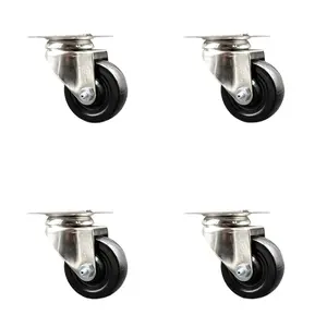 Service Caster SCC-SS31620S314-SRS-4 Soft Rubber Swivel Top Plate Caster with 3 in. Black Caster Wheels - 316 Stainless Steel Casters - Set of 4