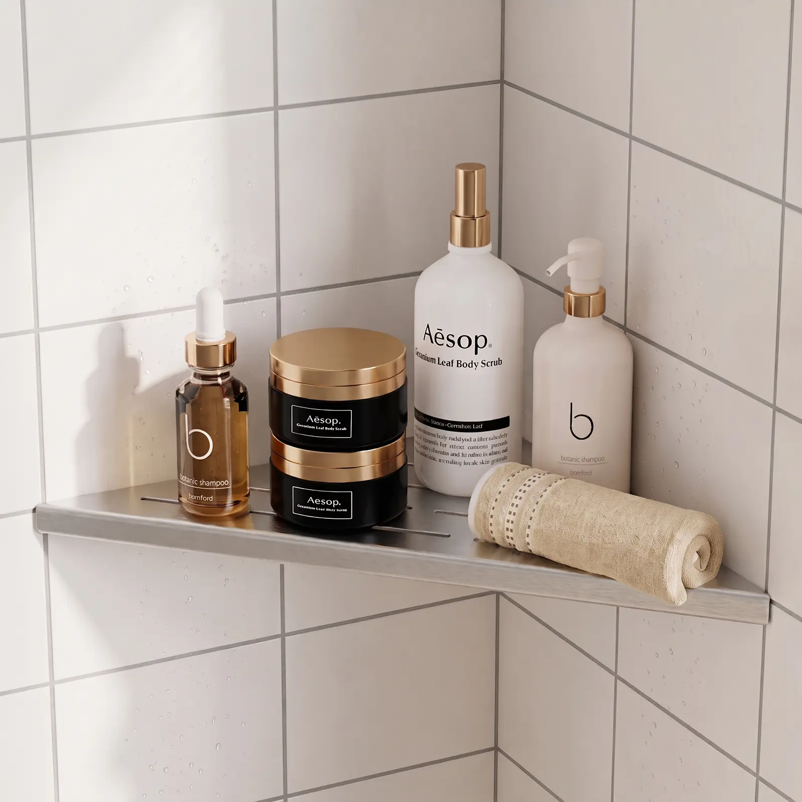 12" Corner Shower Shelf, Brushed 304 Stainless Steel, Recessed Corner Shelves with Slotted Design, Large Size, Grout-in Bathroom Shelf for Tiled Walls, Heavy-Duty & Rapid Drainage