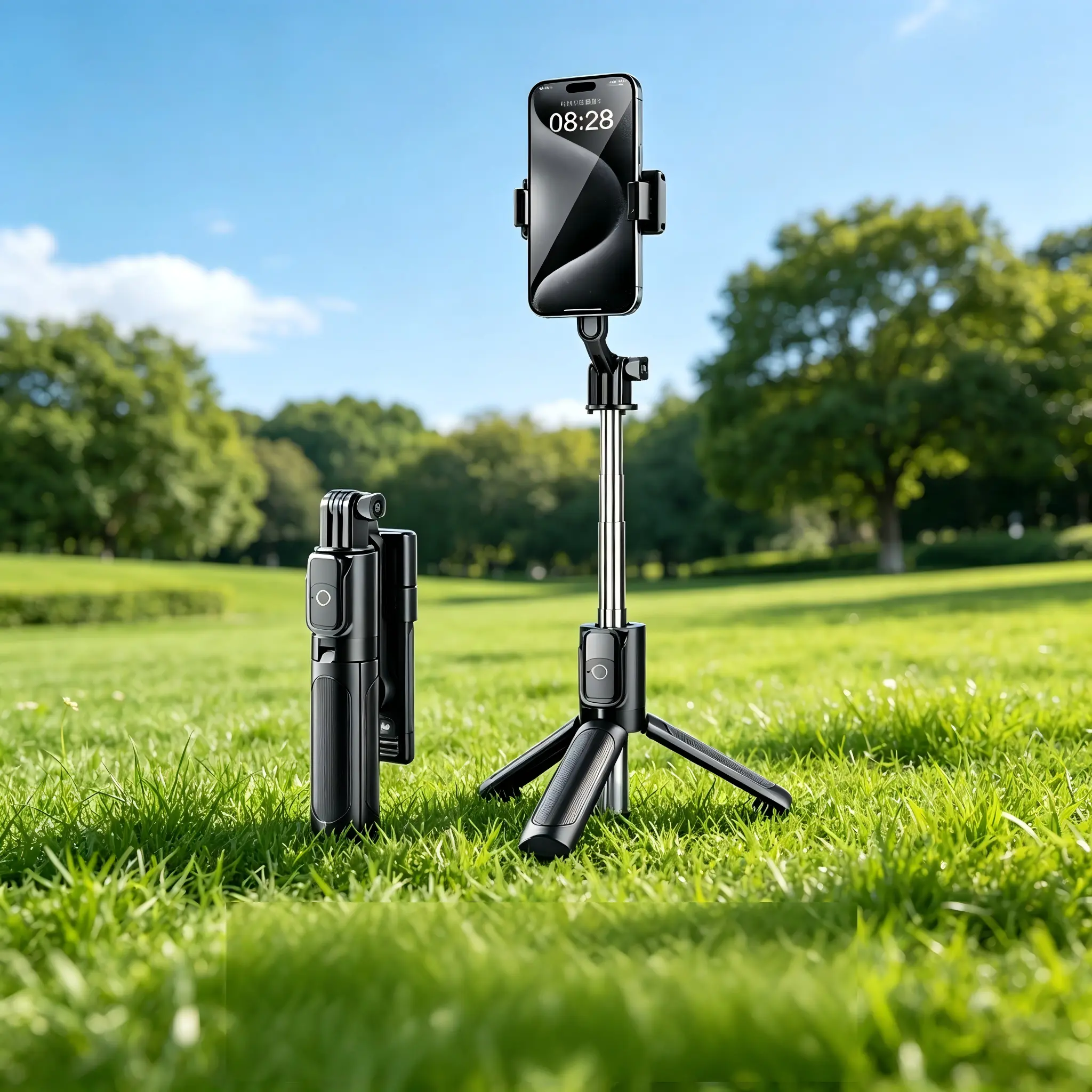 Selfie Stick, Extendable Phone Tripod Stand with Phone Holder & Detachable Remote, 360° Rotation Selfie Stick Tripod for Cell Phone Compatible with iPhone, Android, Samsung