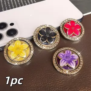 Exquisite Floral Phone Ring Holder & Stand — Adhesive Rhinestone Finger Loop — Convenient Desktop Support for Hands-Free Viewing — Practical & Compact