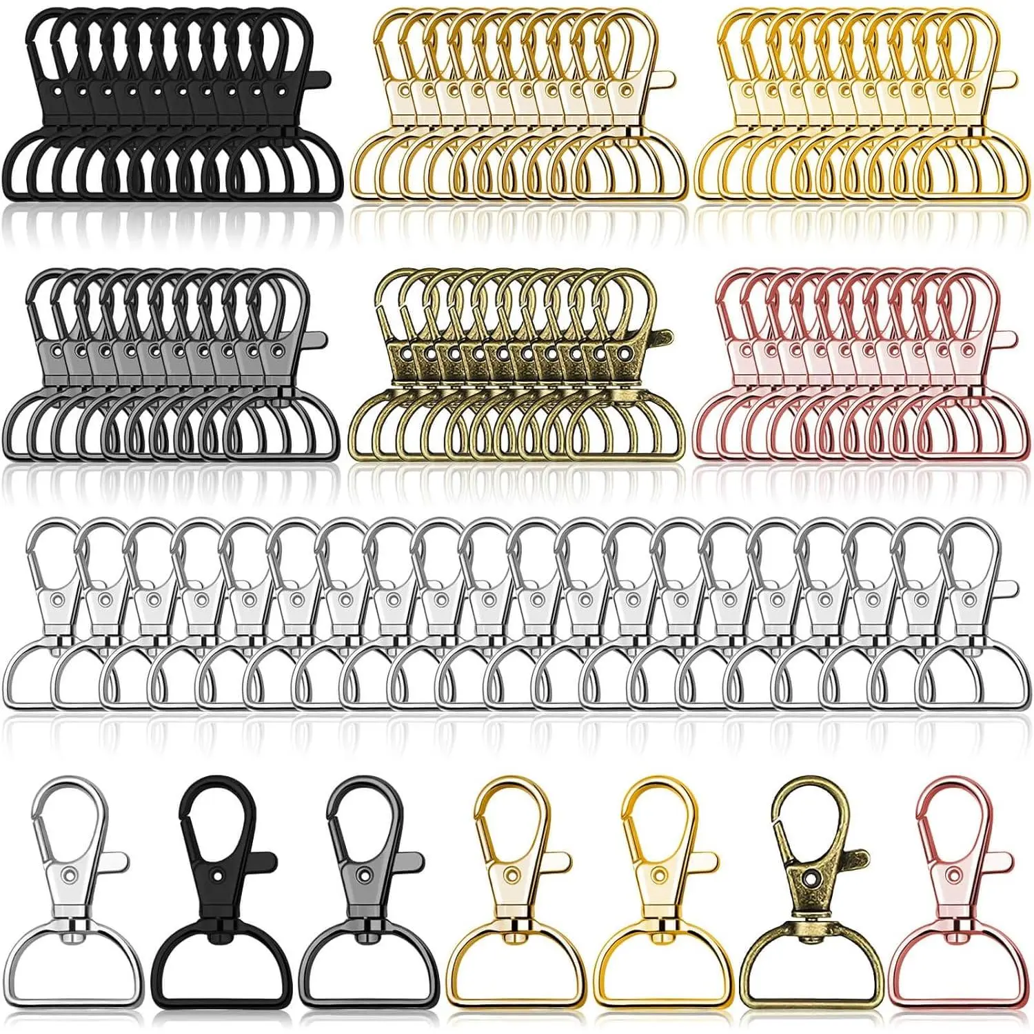 360° Rotating Zinc Alloy Swivel Clasp Hooks Bulk Pack (80Pcs, 3/4" Width) - D Ring Key Chain Clips for Keychain Making, DIY Craft Purse Hardware, Rotates 360°