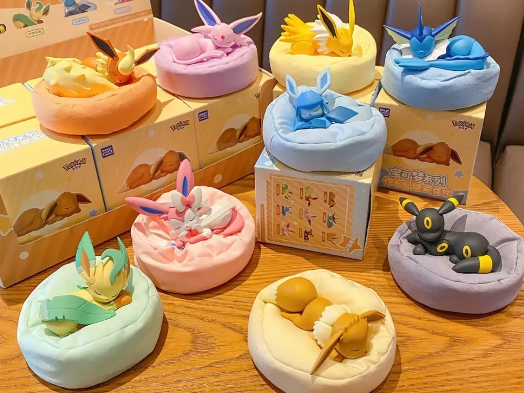 Pokemon Series Eevee Family Sleeping Posture Blind Box Figurine, Random Surprise Doll Collection, Test Your Luck to Find Your Exclusive Cute Eevee Evolution Collectible Decoration,summerwins