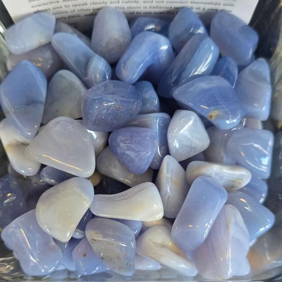 Large Blue Lace Agate Chalcedony Tumbled Gemstone - Semi-Finished Semiprecious Jewelry Accessory, Decorative Oceanic Stone for Meditation, Calming Energy, Throat Chakra Activation