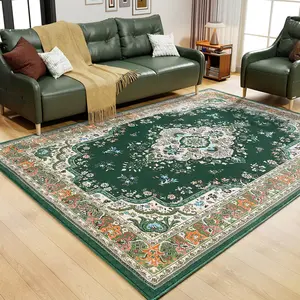 Washable Vintage Area Rug Non-Slip Low Pile Large Rug For Living Room, Bedroom, Farmhouse, Dining Room, Black, Grey, Blue, Green, Beige, 5x8, 7x10, 9x11 Feet