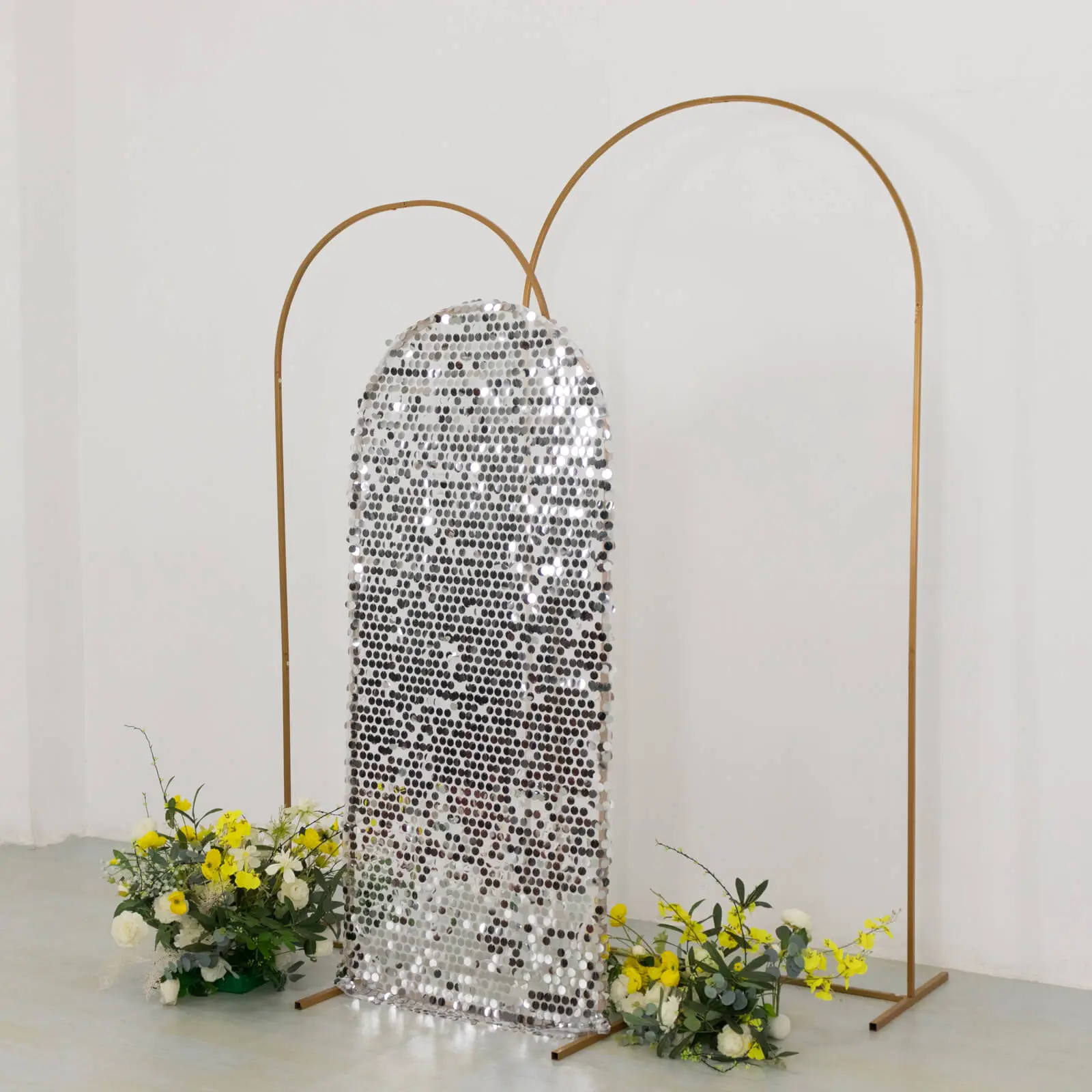 5ft Sparkly Silver Big Payette Sequin Fitted Wedding Arch Cover for Round Top Chiara Backdrop Stand, Party Backdrop Decoration, Sequin Backdrop Curtain