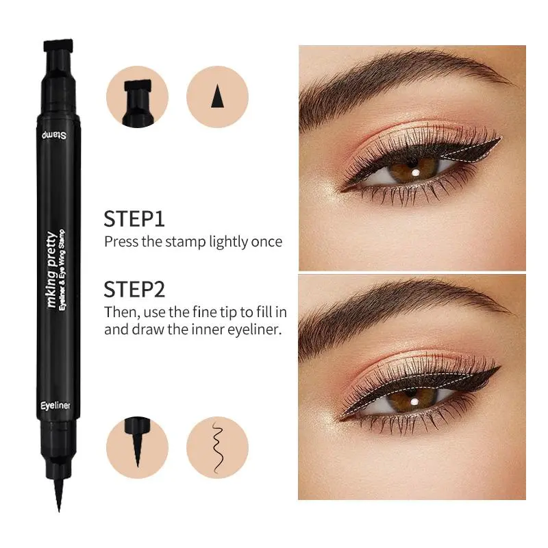 2-in-1 Double-Head Wing Stamp Waterproof Liquid Eyeliner, Quick-Dry Anti-Smudge Cat Eye Makeup for Beginners, Long-Lasting Beauty Products, Eye Make-Up Essential, Pen
