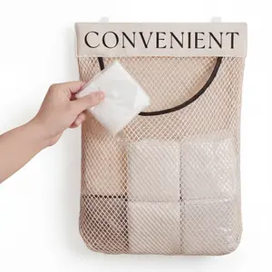 5Pcs Plastic Bag Holder for Grocery Bags, Wall Mounted Garbage Bag Organizer & Storage, Hanging Mesh Trash Bag Dispenser, Kitchen Space Saving Organization for Plastic Bags