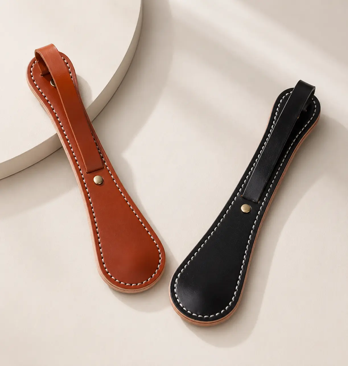 Cowhide Leather Hand Paddle - Handcrafted Leathercraft Accessory for Men's Accessories, EDC Daily Carry, Home Display with Smooth Handle