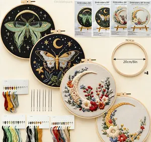 Elegant Butterfly Moon Beginner Embroidery Kit, Cross Stitch Set with Printed Cotton Fabric Threads & Needles for DIY Crafting