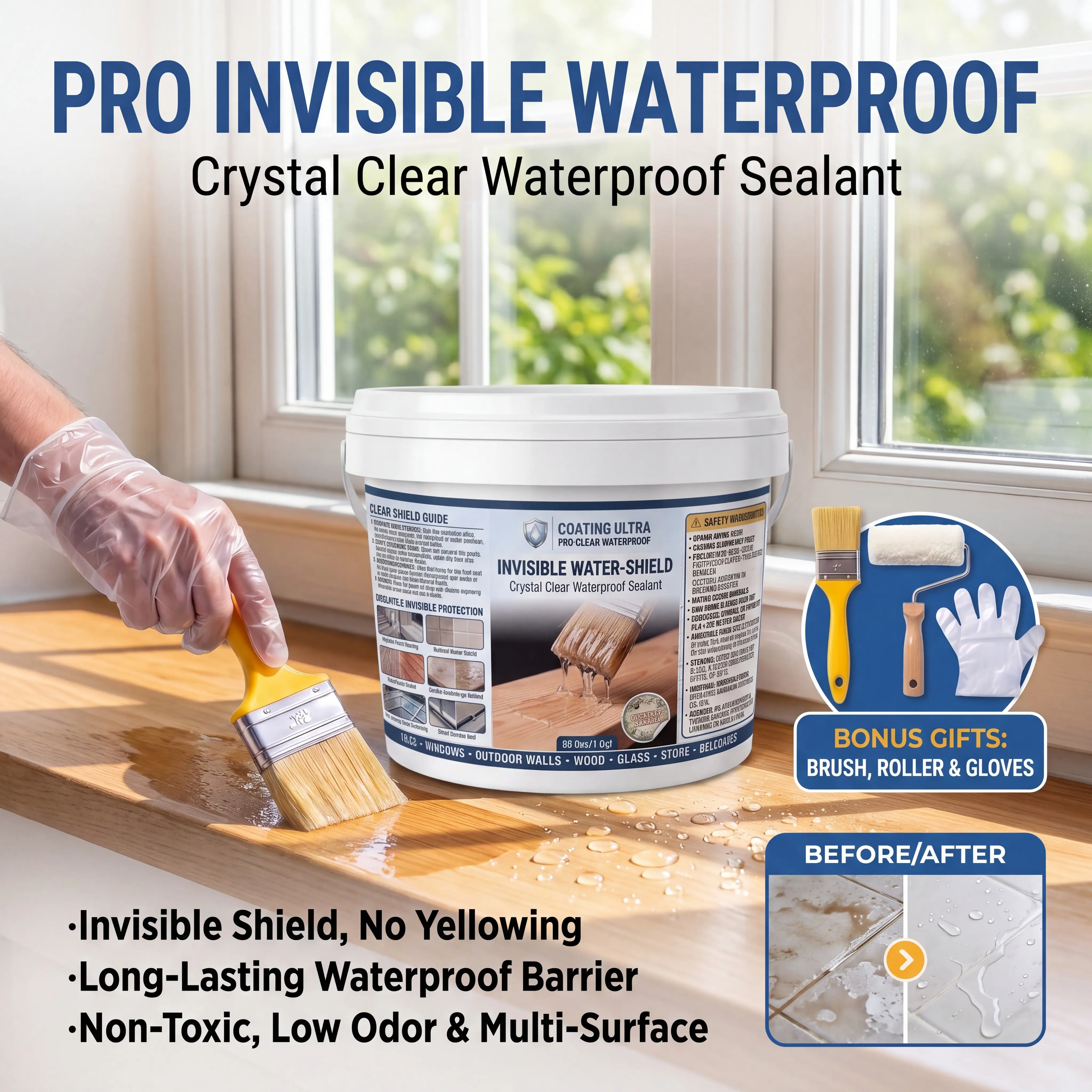 Clear Waterproof Sealant Glue, Invisible Anti-Leakage Coating with Brush, Super Strong Leak Repair for Bathroom Tiles, Shower, Roof & Exterior Walls