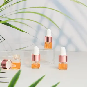 50 Pcs Mini Glass Oil Dropper Bottle Bulk, Clear Essential Small Empty Bottles Sample Containers Perfume Liquid Vials with Cap for Traveling (1 ml,Rose Gold)