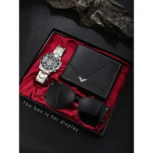 Men'sBusinessRoundDialAnalogQuartzWatch&JewelrySet,IncludingWatch&Sunglasses&Wallet,FashionWatchSetforParty,DailyDecor,ExquisiteWatchSetforGift