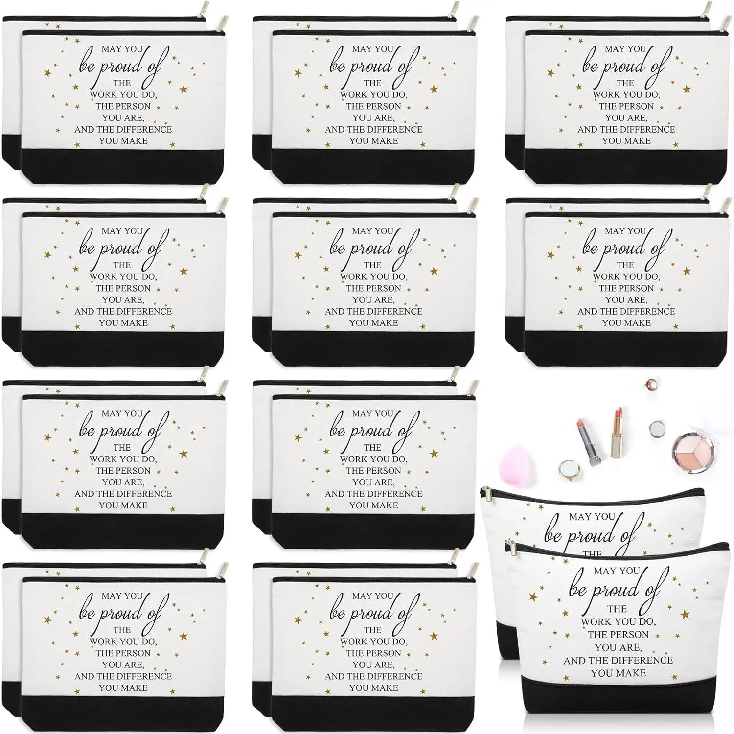20 count Christmas Employee Inspirational Gifts for Women Make up Bags Bulk  Bags Coworker Canvas Pouch Bag with Zipper Appreciation Bags for Women Employee Christmas Gift(White,Proud)