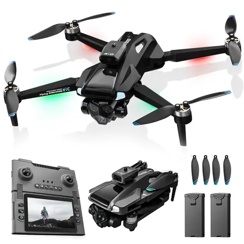 Holy Stone Plastic Dual Camera Drone Bundle Set for Beginners - Rechargeable, 2 Batteries, 4.3in Foldable HD Screen Controller, 1080P HD Camera, 360° Obstacle Avoidance, Optical Flow, Brushless Motor, 40-min Flight, Micro SD Support, Easy to Fly