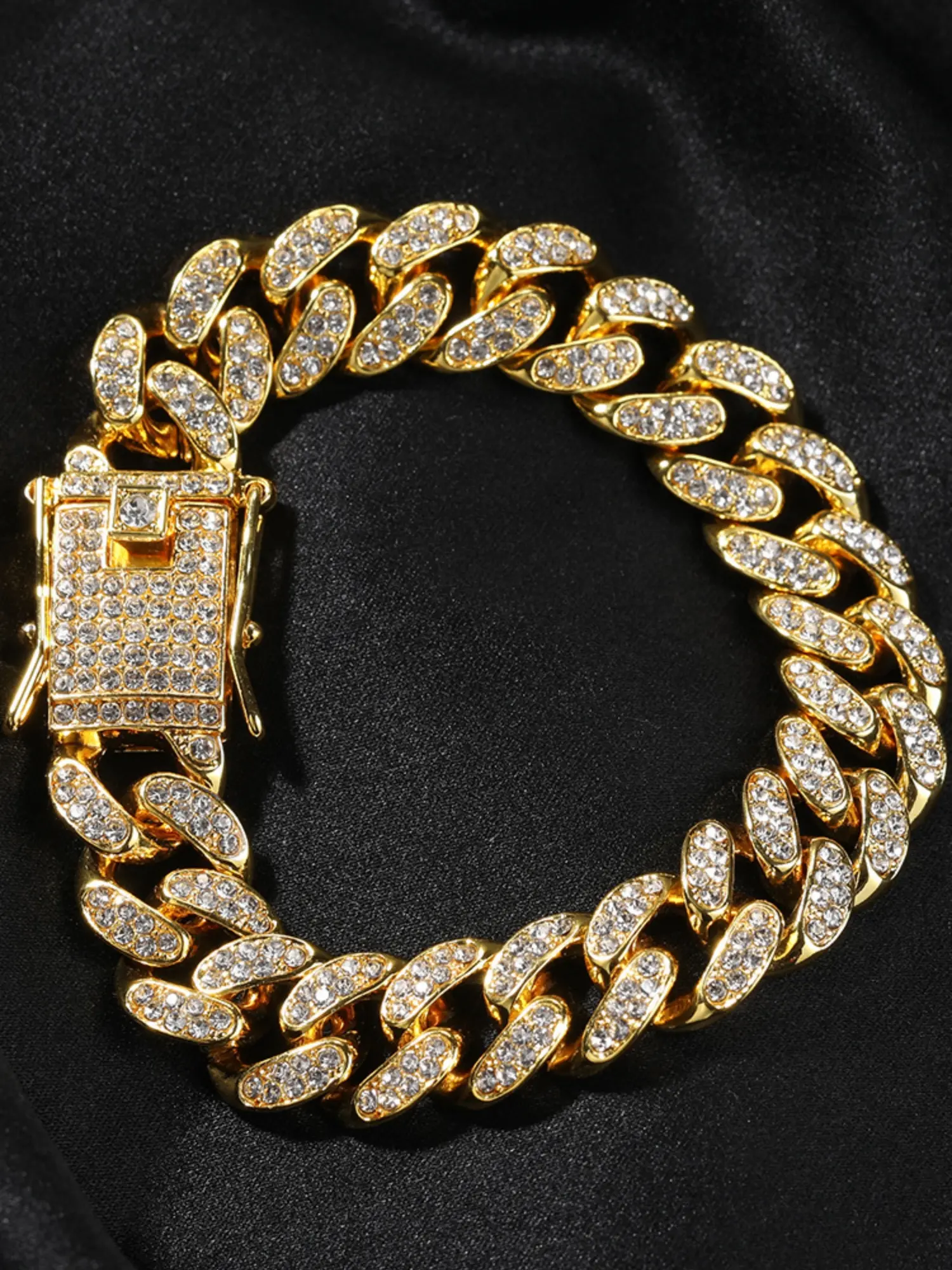 Men's Hip-Hop Alloy Bracelet, Diamond Studded Cuban Chain Jewelry, Fashionable Party Style Accessory, All-Season Wear, Bold Bracelet, Chunky Link Bracelet, Cuban Bracelets
