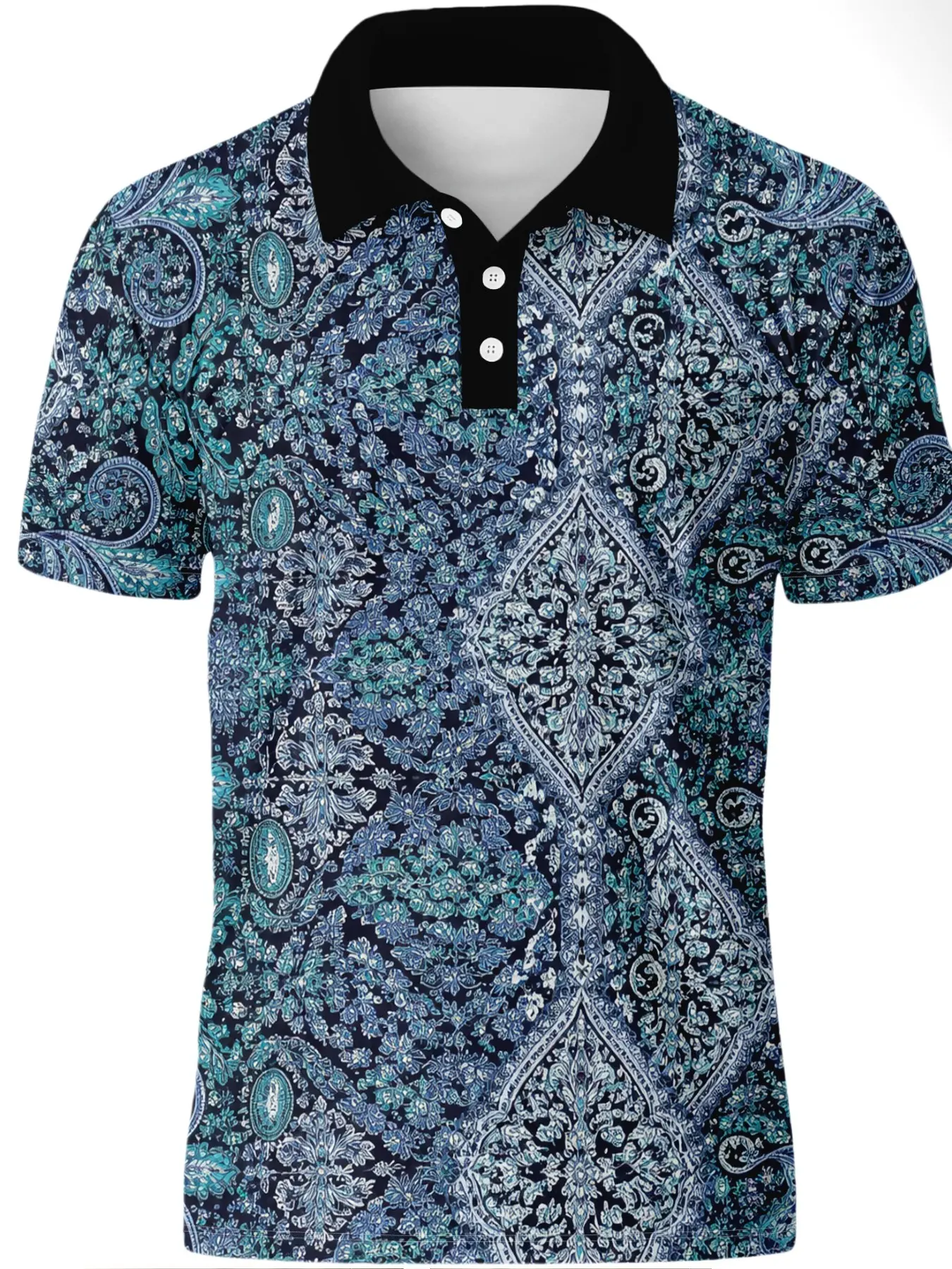 Men's Blue & Paisley Print Polo Shirt, Casual Fitted Style, Perfect for Everyday Wear, Comfortable and Stylish