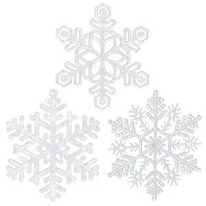 48pcs 4 Inch Pre-Strung White Snowflake Ornaments for Christmas Tree Decorations, Hanging Plastic Glitter Snowflake Christmas Ornaments Bulk in Iridescent White