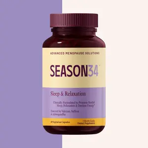 SEASON34 Sleep & Relaxation for Menopause – Night Sweats & Hot Flash–Related Awakenings – Stay Asleep Through the Night & Wake Refreshed – Non-Hormonal, Melatonin-Free – Vegetarian – Non-GMO – 30-Day Supply