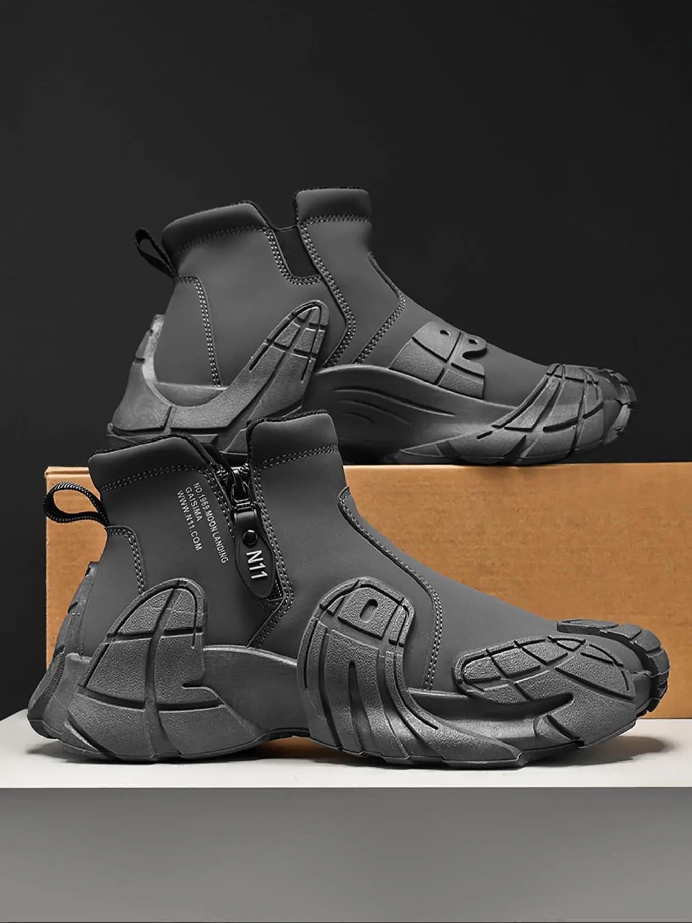 Men's Fashionable Solid Color Zipper Trudge Boots, Casual Comfortable Breathable Mid-calf Walking Shoes for Daily Wear, Perfect Footwear for Students and Outdoor Sports