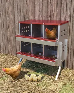 【Christmas Gift】Red Chicken Nesting Box for Laying Eggs, Roll Away Chicken Laying Boxes, Roll Out Nesting Boxes for Hens, 6 Compartments with Legs