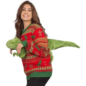 3D funny christmas sweater, dinosaur sweater, Women's Novelty Dinosaur Christmas Sweater Red and Green Adult Ugly Christmas Sweater, funny ugly christmas sweater, dinosaur sweater