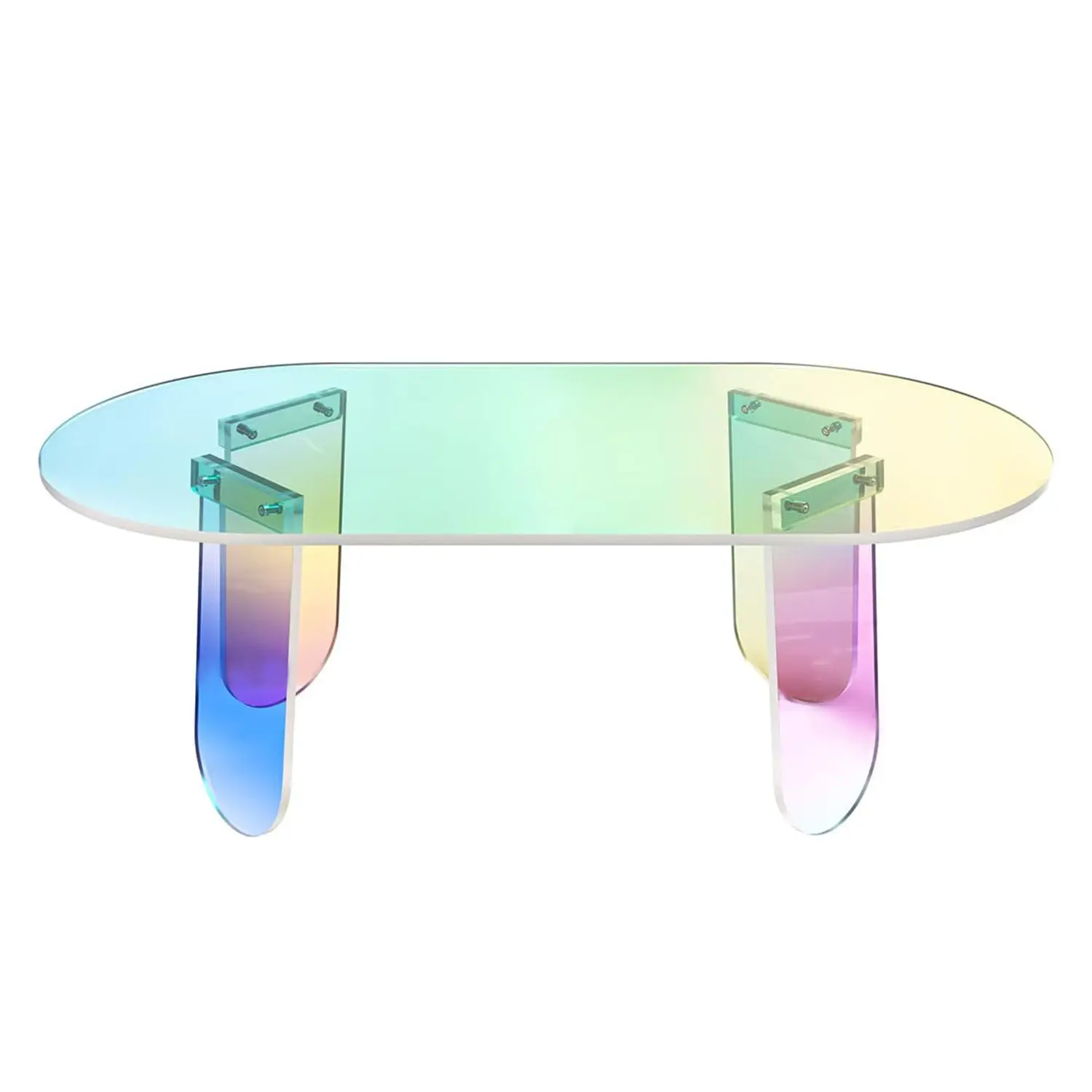 Iridescent Acrylic Coffee Table, Rainbow Transparent Oval Side Table, Modern Party Event Display Stand, Colorful Decor Table for Birthday Wedding Baby Shower Home Living Room