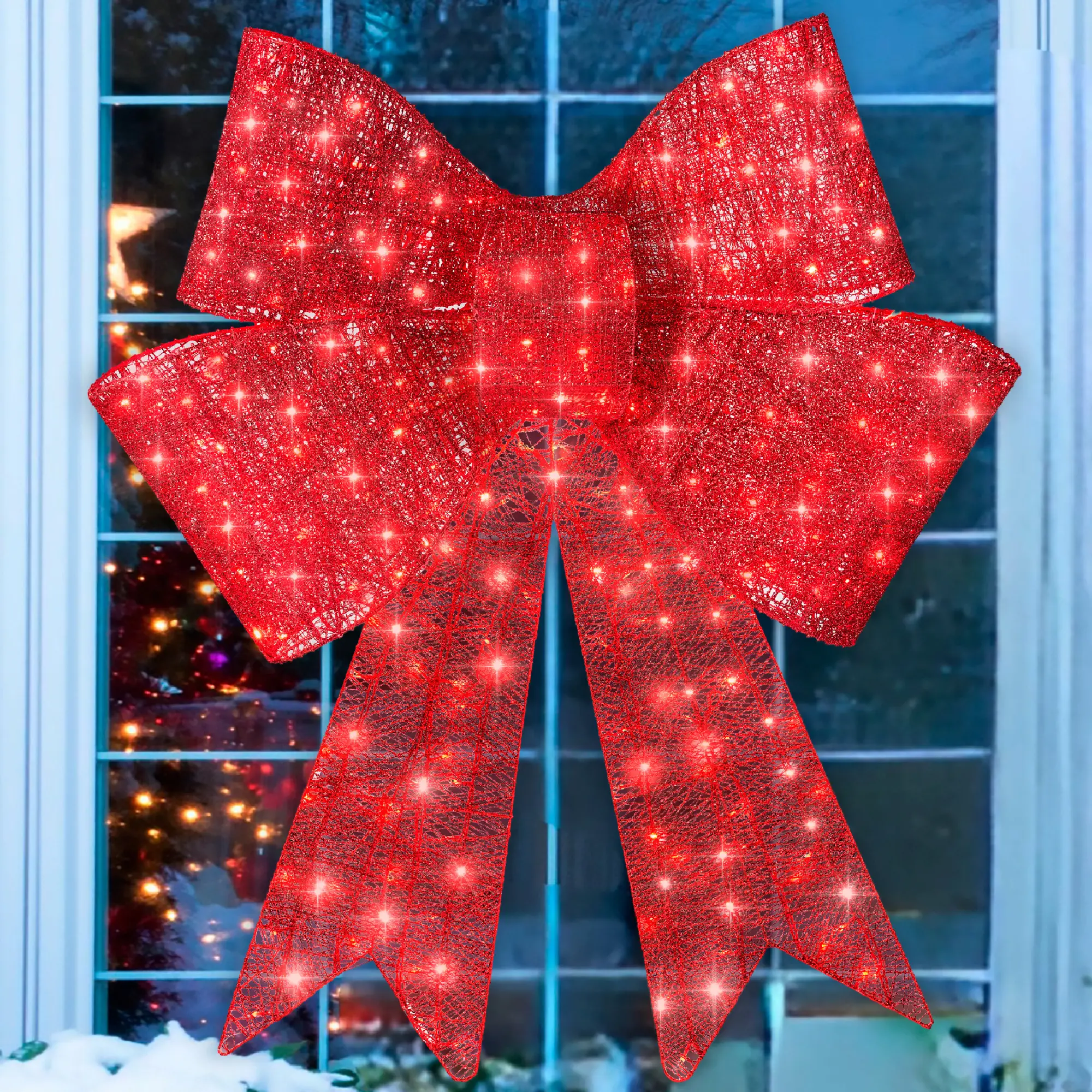 Best Choice Products Pre-Lit Christmas Bow, Large Outdoor LED Lighted Holiday Décor w/ 8 Light Functions, Hook Best Choice Products Pre-Lit Christmas Bow, Large Outdoor LED Lighted Holiday Décor w/ 8 Light Functions, Hook