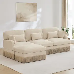 100-in Sturdy Classic L-Shaped Chenille Sectional Sofa with Movable Ottoman, Tassel Edge, Leopard Print, Ergonomic Deep Seat, Foam Cushion, Durable Couch for Living Room - Assembly Required