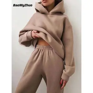 Cozy Oversized Winter Tracksuit for Women - Stylish 2-Piece Sportswear Set with Hoodie & Trousers Clothing Cotton christmas letter fall sweater