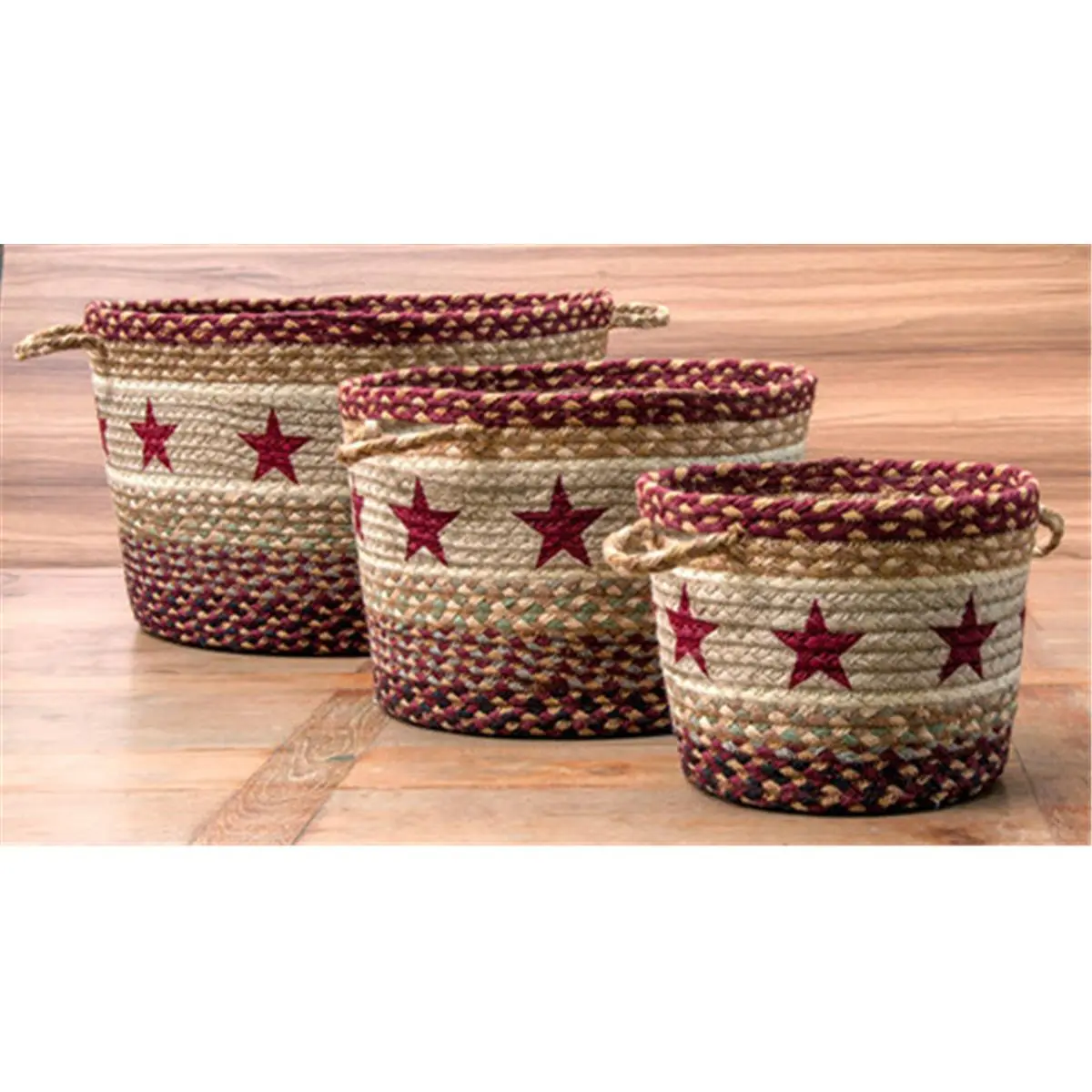 Earth Rugs 36-UBP357BSSM Biodegradable Eco-Friendly Handheld Storage Basket - Natural Jute, Burgundy Star Print, Small Utility Use Home Organizer