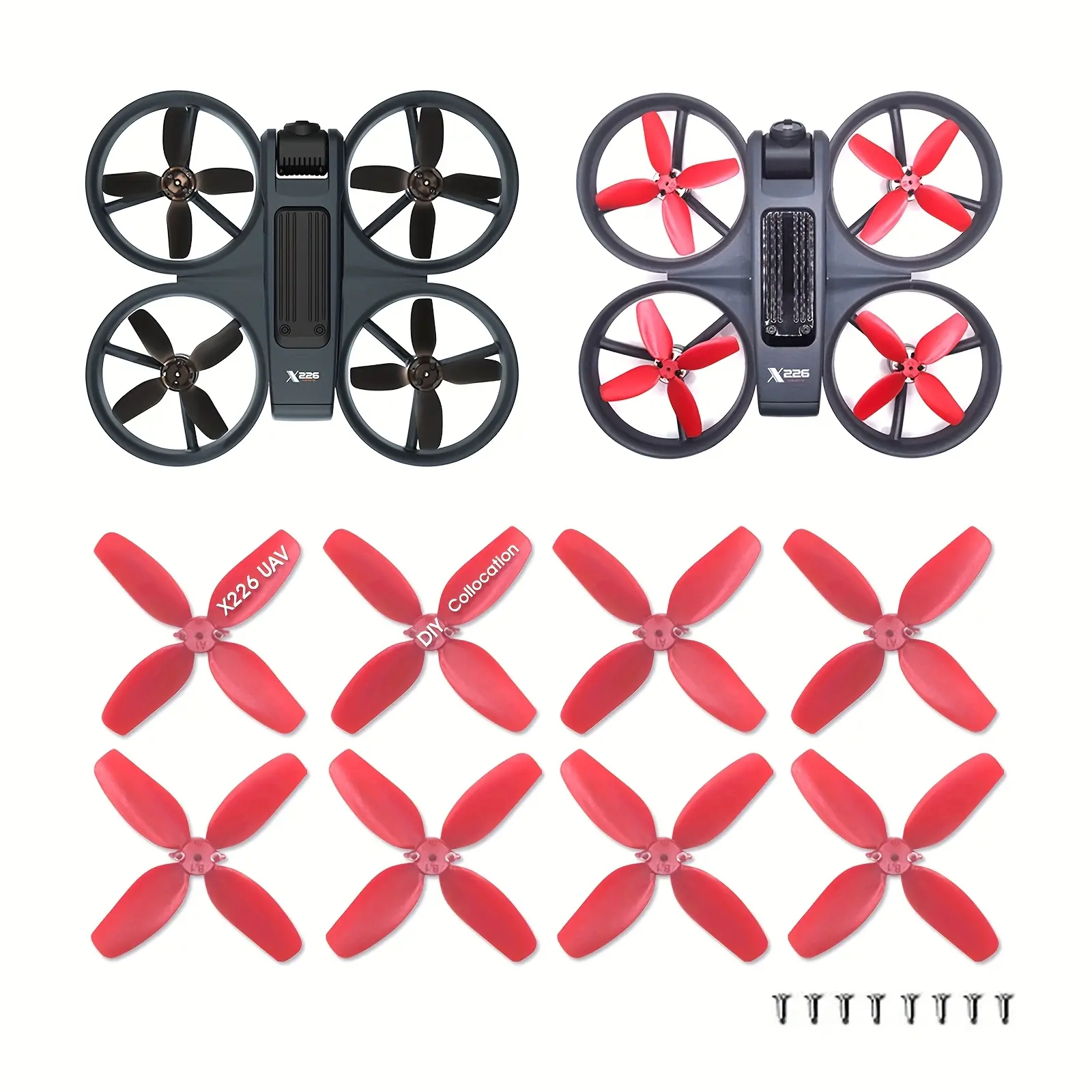 8pcs Compatible for X226 Drone Propellers with Screws - 4-Blade T-Mount Propeller Blades, Lightweight Plastic RC Drone Parts Suitable for X226 VR Model, DIY Replacement Propeller Set for RC Quadcopter Accessories