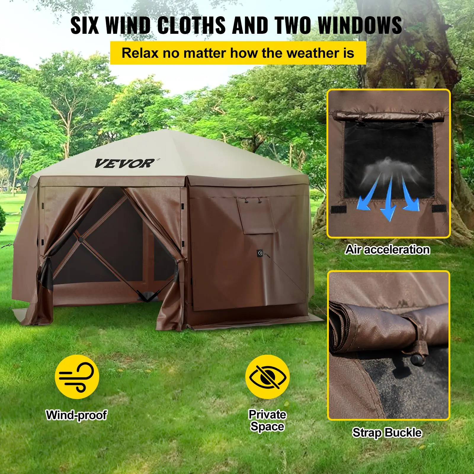 【Summerfinds】VEVOR Gazebo Screen Tent, 10 x 10 ft, 6 Sided Pop-up Camping Canopy Shelter Tent with Mesh Windows, Portable Carry Bag, Ground Stakes, Large Shade Tents for Outdoor Camping, Lawn and Backyard