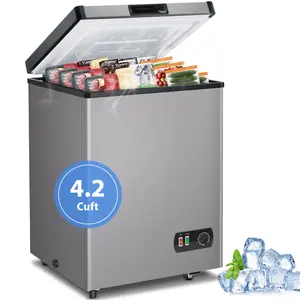 Chest Freezer, Small Deep Freezers Top Door with Removable Basket, 7 Temperature Control Energy Saving, Compact Freezer for Home Kitchen Office Dorm Apartment Indoor Use, Grey