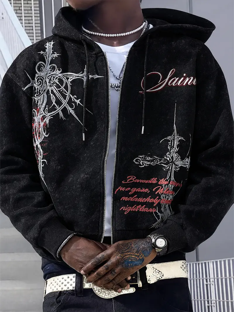grunge y2k outfits men zip up hoodie - TikTok Shop