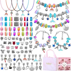 97pcs DIY Jewelry Making Kit, Unicorn & Mermaid Design Charm Beaded Bracelet Necklaces Making Kit, DIY Jewelry Making Supplies For Girls Bracelet Kit Set