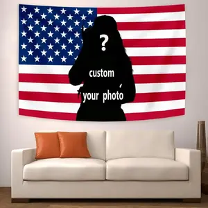 Customizable American Flag Motif Tapestry - Custom Personalized Your Image/Photo Print, Rectangular Wall Hanging Backdrop Banner, Home Supplies Wall Decor
