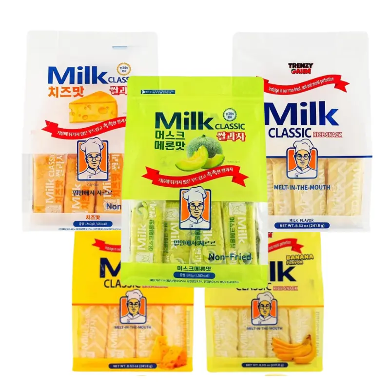 Value Set, Korean Milk Rice Crackers Cheese & Banana Flavor Snack 8.53 oz Each Healthy Non-Fried Fluffy Crispy Treat Melt in The Mouth Individual Packet | Rich & Creamy | Light & Crispy | Trending in Korea