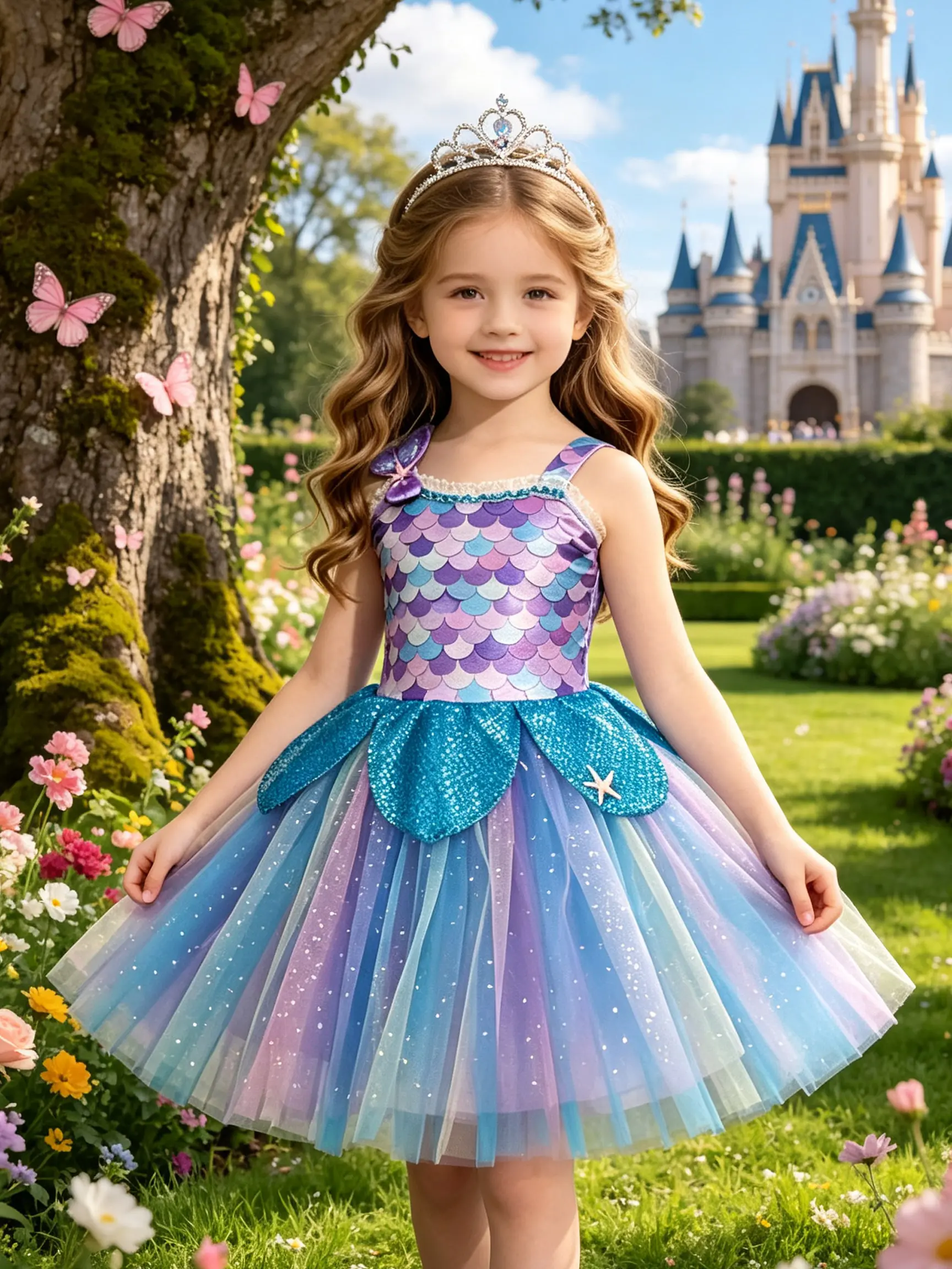 Toddler Girls' Sleeveless Ombre Fish Scale Mermaid Dress - Teal Sequin, Petal & Starfish Decor, Gradient Sparkly Tulle Tutu Above Knee Skirt Outfit for Halloween, Birthday Party Princess Role Play Star Print Capelet kids clothing girls