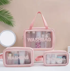 Travel Toiletry Bag for Women, Makeup Cosmetic Organizer Bag for Travel Toiletries Accessories，Matte Translucent Shower Bag with Handy Handle