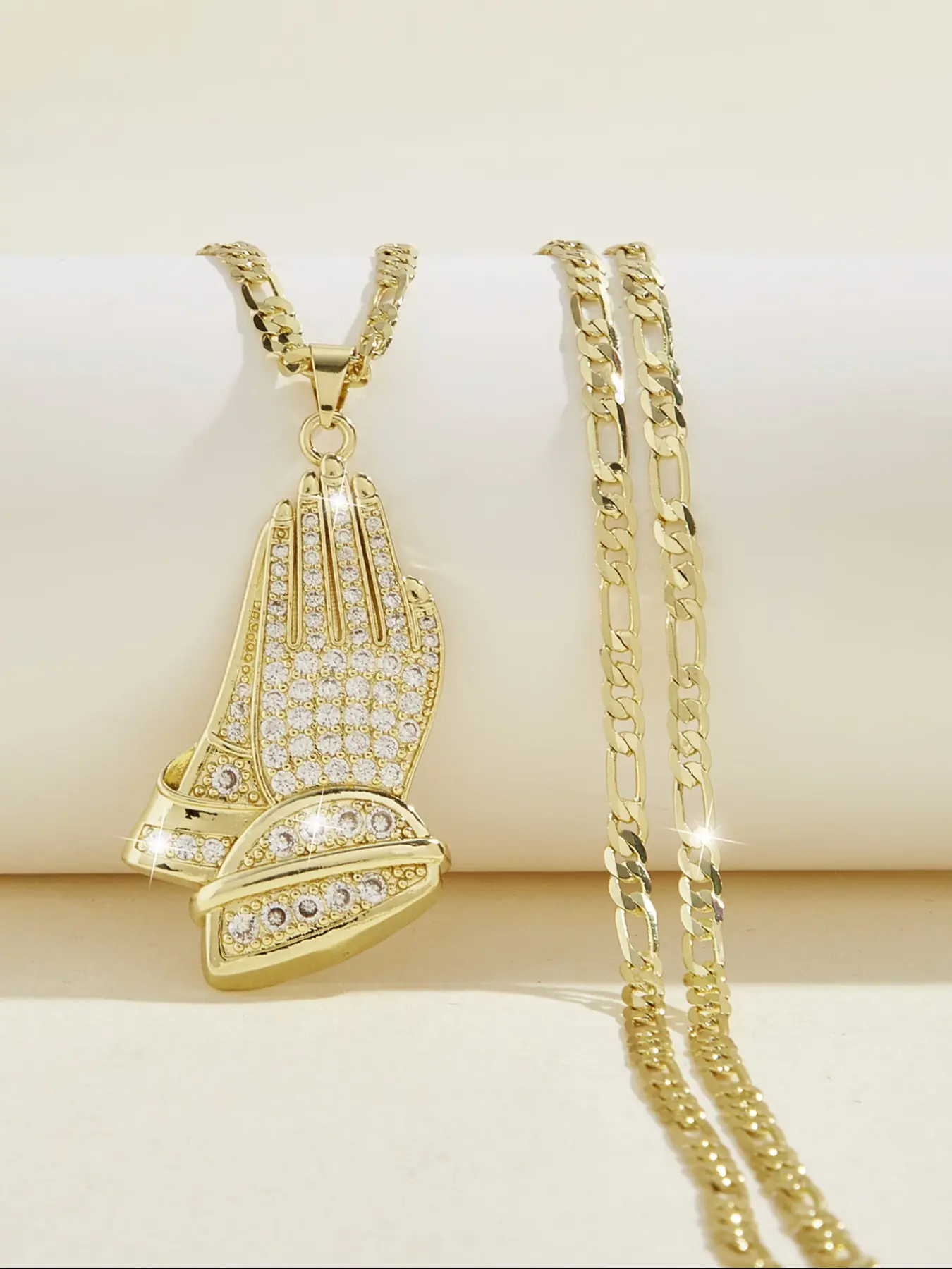 Hiphop Ice Prayer Hand Pendant Necklace, Drop Necklace, Shiny Luxury Brass Plated, Unisex Jewelry, All Seasons, Holiday Gift, Accessory Necklace, Fashion Necklace, Necklace And Chain