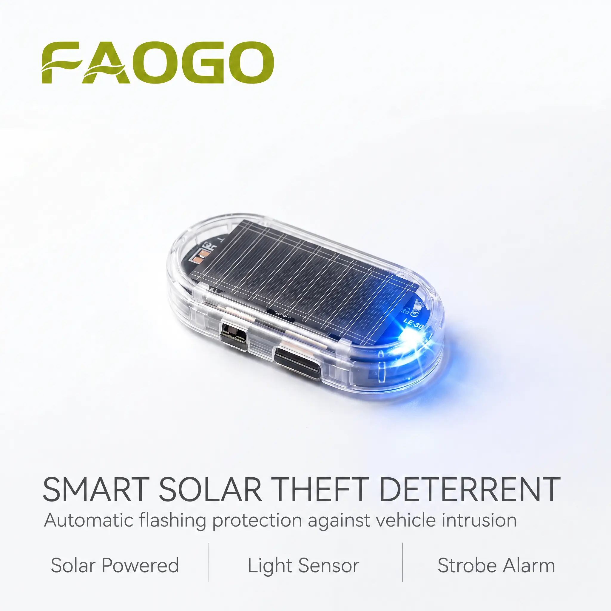 Faogo Solar Car Alarm LED Simulated Theft Deterrent Light, Red Blue Flashing Fake Security Warning Lamp, USB Type C Rechargeable Self Adhesive No Wiring Easy Install for Car Dashboard, Auto Anti Theft Indicator for Vehicles Truck SUV RV Accessories Decor