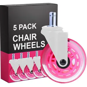 Office Chair Wheels - Set of 5 Rollerblade-Style Casters, Smooth & Quiet Rolling, Protects Hardwood Floors & Carpets, Universal Fit, Durable and Long-Lasting - Pink