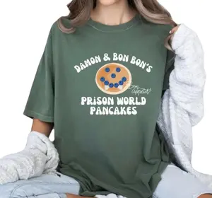 TVD Vampire Diaries Shirt Mystic Falls T Shirt Prison World Tee Damons Pancakes T shirt Cotton Fabric Sweatshirt Hoodie Casual Fitted Crew Neck Short Sleeve Top