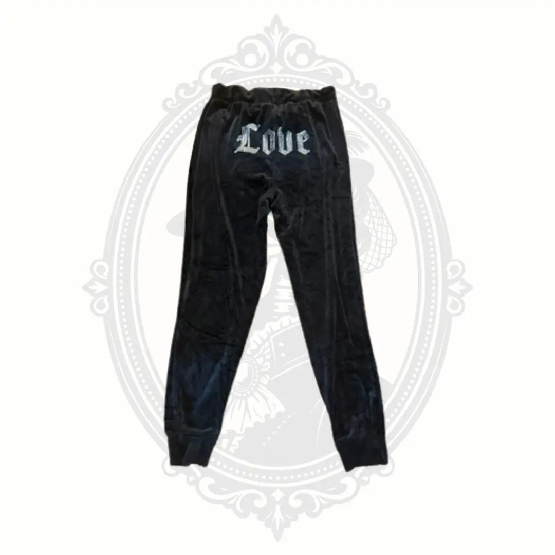 Women's No Boundaries Black Velour Sporty Chic Jogger Lounge Pants - Relaxed Fit, Loose-Fitting, Ankle Length, Back Love Graphic - Small
